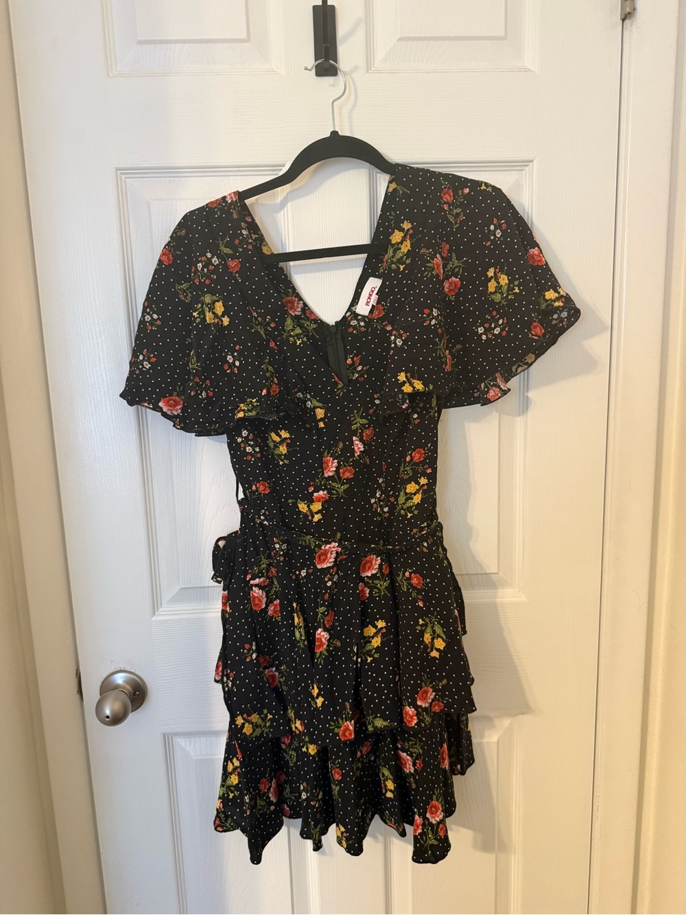 BONGO Black Floral Mini Dress with Ruffle Tiers